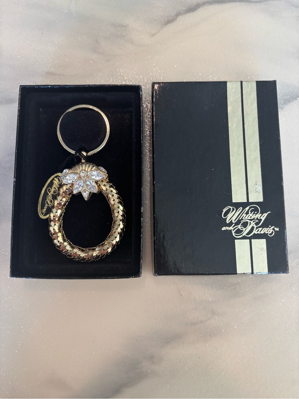 Whiting & Davis Gold Crystal Loop Key Holder